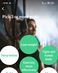 Asana Rebel app a gyakorlás céljja, kiválasztás a felkínált opciókból.